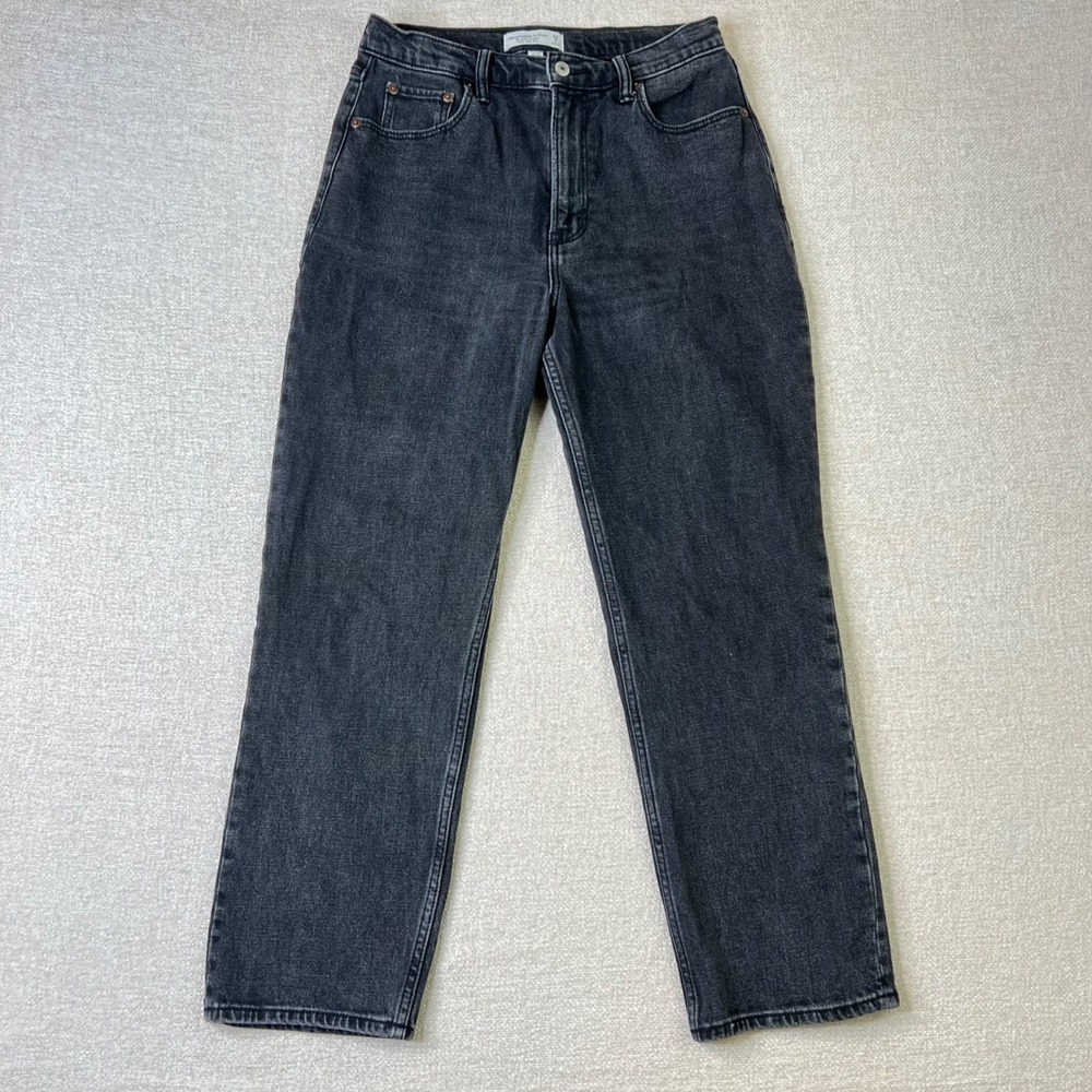 Abercrombie & Fitch Curve Love Ultra High Rise Ankle Straight Jeans Black 29/8R